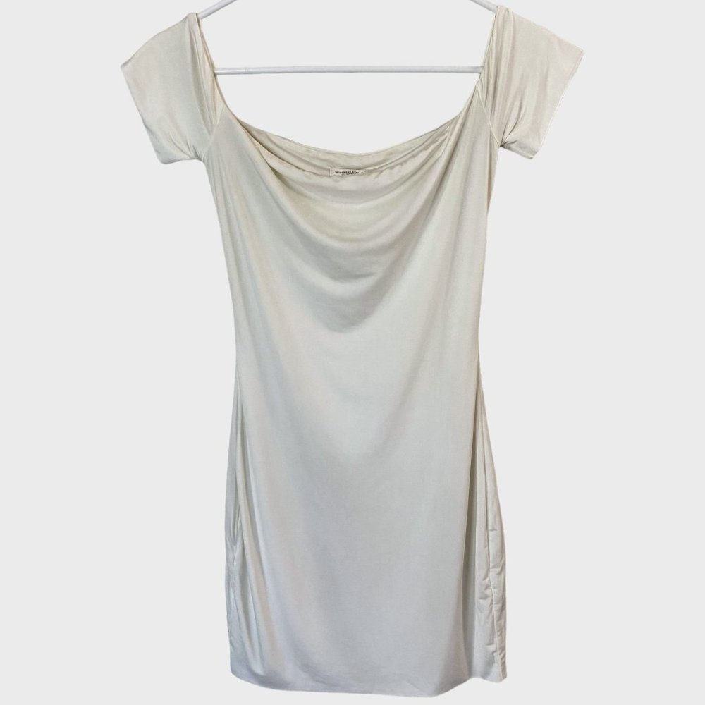 Mistress Rocks Off The Shoulder White Jersey Bardot Mini Dress Size Extra Small